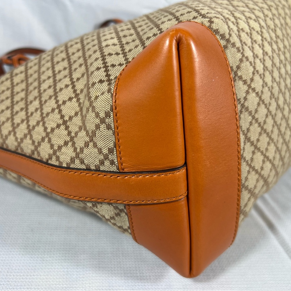 Gucci Diamante Canvas Tote Tan Leather Trim Large Shopper - Picture 7 of 12